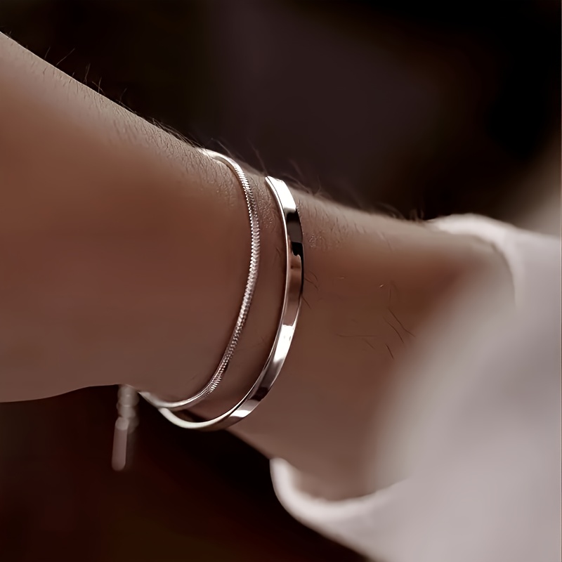 Men's 2pcs Fashion Stainless Steel Stackable Bracelet Set